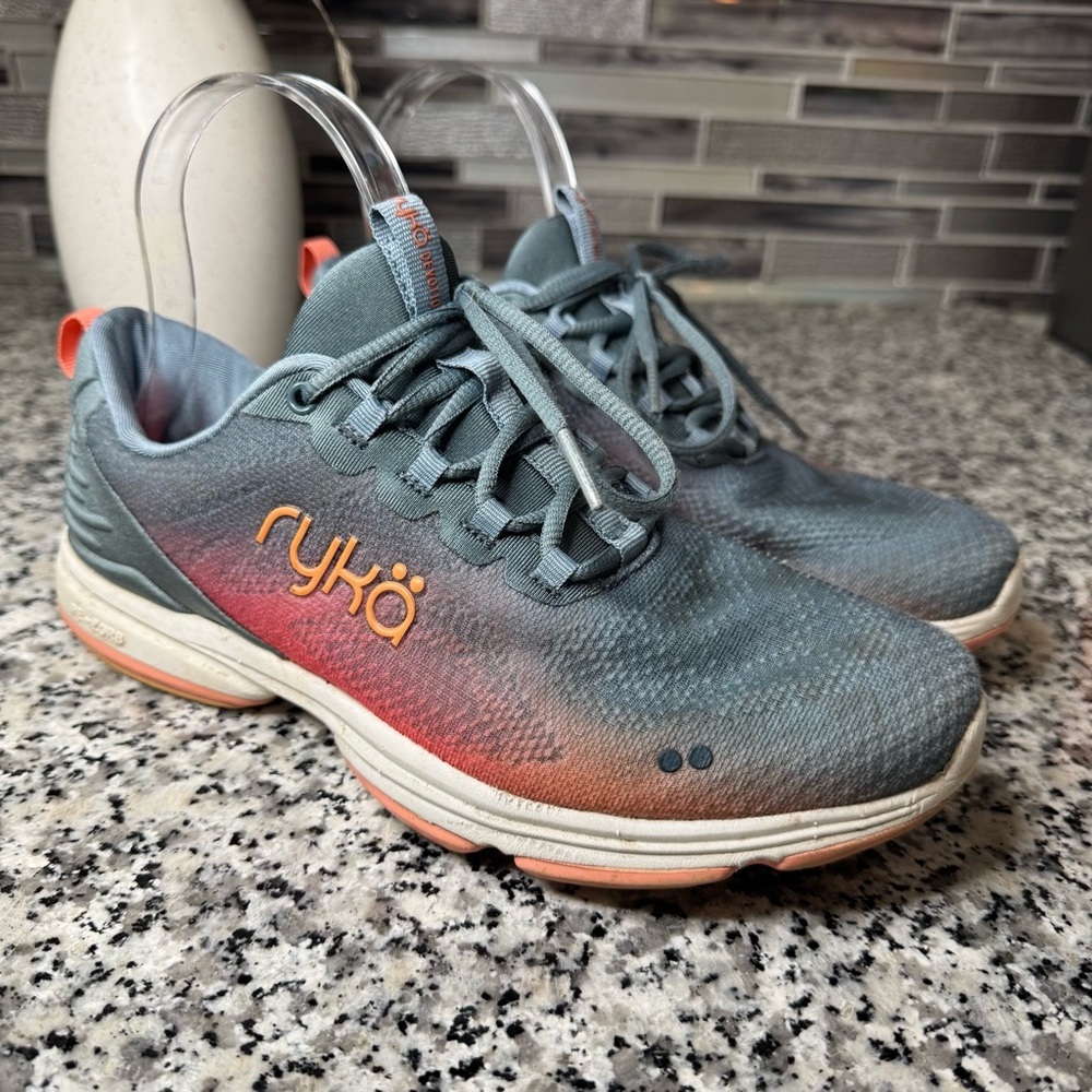 Ryka Women's Devotion+4 Walking Gray and Orange Athletic Shoes Size 7.5